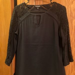 Express Black and Dark Navy Lace 3/4 Top